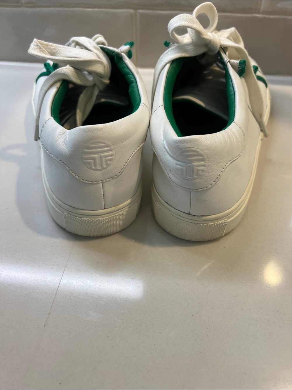 Tory Burch Sport White Leather Sneakers with Green Trim - Picture 6 of 8